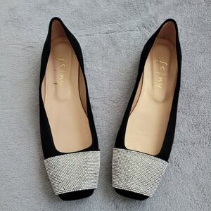 French Sole FS/NY via black suede ballet flats rhinestone crystal detail glam 8